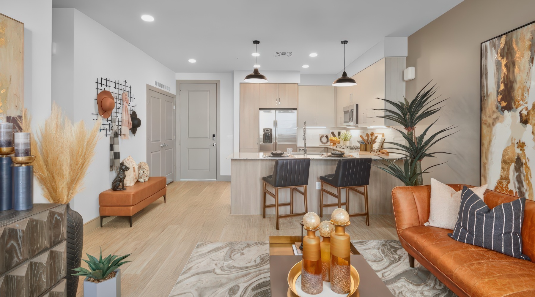 kitchen showing counterspace and bright lighting and modern appliances