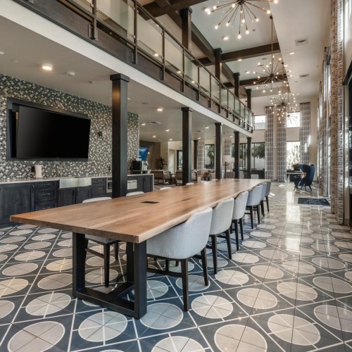 a room with a table and chairs